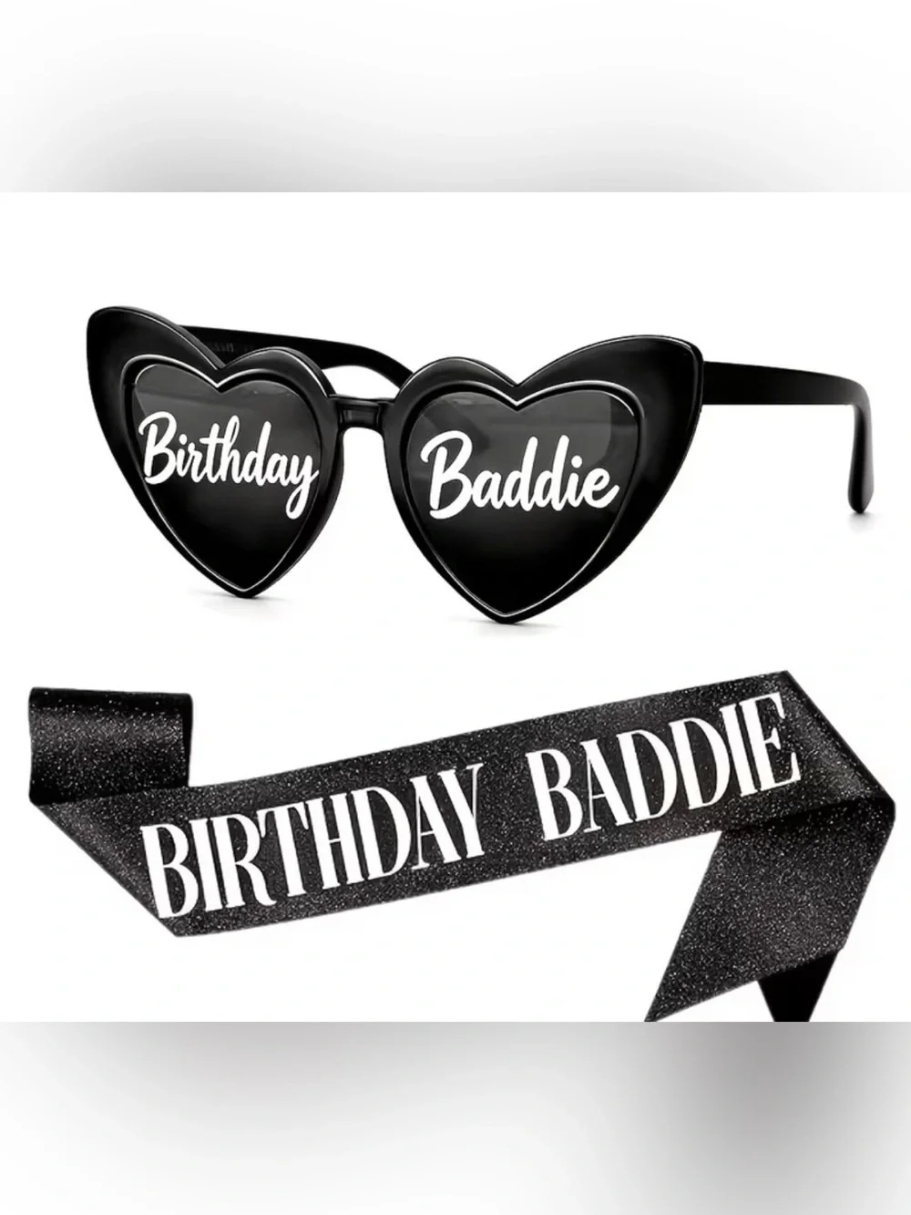 Birthday Baddie Black Heart Sunglasses and Sash Set 🫶🏾🥳